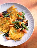 Vermicelli buffer with vegetables on plate