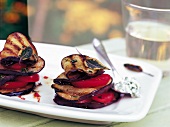 Close-up of grilled eggplant with tomatoes