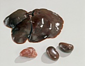 Rabbits liver, heart and kidney on white background