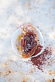 Dark chocolate crostini on plate