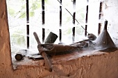 Cobwebs on old funnel and accessories in Winery Beaumont, South Africa