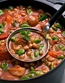 Close-up of bean stew in ladle