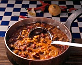 Close-up of beef chilli con carne in pan