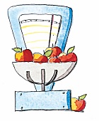 Illustration einer Waage mit Äpfeln 