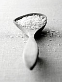 Basmati rice in wooden spoon, black and white