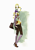 Illustration of fashionable woman wearing colourful autumn outfit