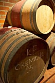 Close-up of barrel with Grenache wine at Ken Forrester Winery, Stellenbosch, South Africa