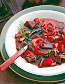 Close-up of beetroot stew with fennel on plate