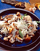 Close-up of mushroom risotto with porcini and mushrooms on plate
