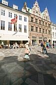 People at shopping street in Amager Square, Copenhagen, Denmark