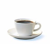 Kaffeetasse mit Inhalt, Untertasse, weiss, Freisteller