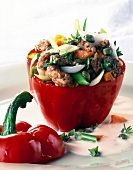 Close-up of red pepper stuffed with meat and vegetables