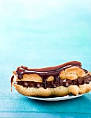 Close-up of eclair pastry on plate