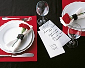Spanien - Tischdeko in Rot, Weiß und Schwarz, Menükarte, Spitze
