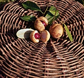 Nutmeg fruit on wicker basket