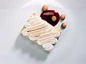 Parisian crepes with egg whites on white background