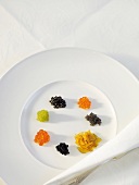 Verschiedene Kaviarsorten auf einem Teller
