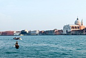 View of Giudecca Canal and buildings in Venice Italy