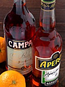 Close-up of two bottles of bitter aperitif