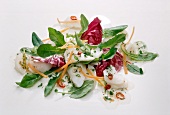 Halibut salad with fresh green on white background