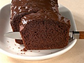 Close-up of chocolate cake in serving dish