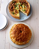 Potato, roquefort tart and Greek cheese pie on plate