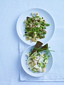Beans kassel salad and crab egg salad on plates