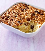 Close-up of rice and almond pudding in bowl