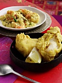Indisch kochen, Fisch nach Amr itsar-Art und Garnelen-Kokos-Curry