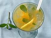 Dragonfly juice with lemon, mint leaves and crushed ice in glass