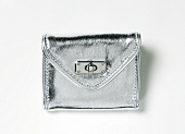 Close-up of silver wallet on white background