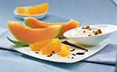 Kalorien-Sparbuch, Melone und Orange mit Makronen-Quark