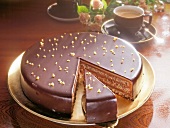 Chocolate almond cake on plate