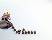 Chocolate candies in candy boxes on white background