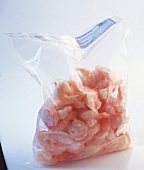 Close-up of frozen shrimps in bag