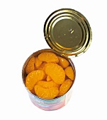 Mandarin slices in an open can