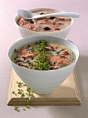 Radicchio sauce with salmon and tuna sauce in bowls 