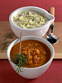 Sherry sauce with white cabbage and red wine sauce with rosemary in bowls 