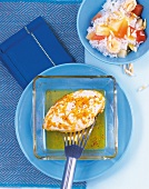 Kochen, Orangenhähnchenbrust mit Früchtereis, Pfannenwender, blau