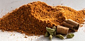 Close-up of baharat, cinnamon and cardamom
