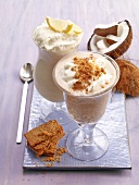 Coconut macaroons smoothie and speculoos shake in glasses