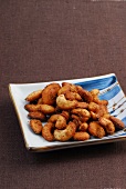 Spiced cashew nuts on plate