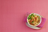Zucchini and bacon spaghetti n bowl