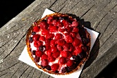 Fruit cake with strawberries, raspberries and blackberries