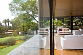 View of living room and garden in Quinta da Casa Branca, Funchal, Madeira, Portugal