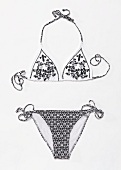 Freisteller: Triangel-Bikini mit Strickmuster, schwarz-weiß
