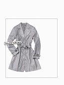 Plaid gray trench coat on white background