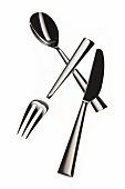 Pure silver knife , fork and spoon on white background
