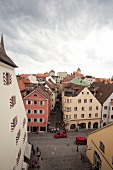 View of facades of building in Regensburg, Germany