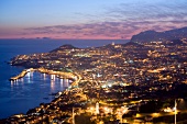 View of cityscape illuminated at night, Funchal, Madeira, Portugal